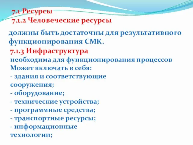 7.1 Ресурсы 7.1.2 Человеческие ресурсы должны быть достаточны для результативного