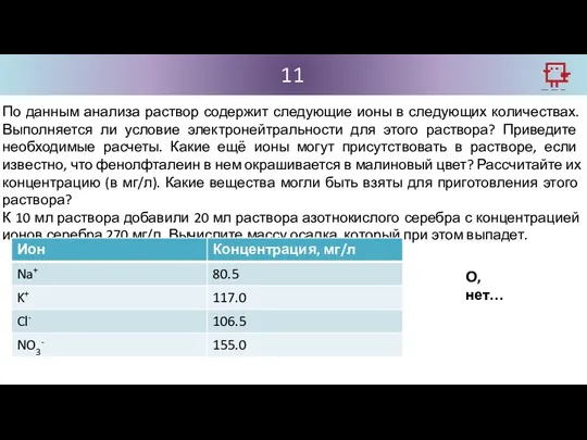 11 По данным анализа раствор содержит следующие ионы в следующих