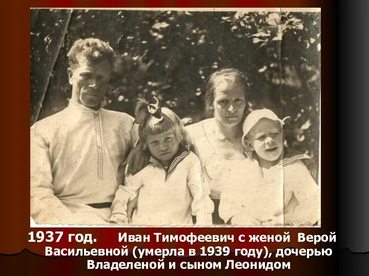 1937 год. Иван Тимофеевич с женой Верой Васильевной (умерла в