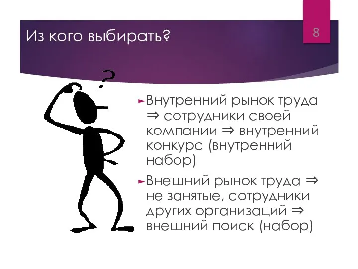 Из кого выбирать? Внутренний рынок труда ⇒ сотрудники своей компании ⇒ внутренний конкурс