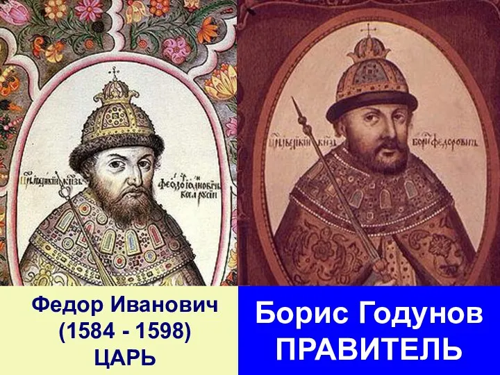 Федор Иванович (1584 - 1598) ЦАРЬ Борис Годунов ПРАВИТЕЛЬ