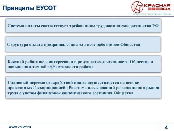 Принципы ЕУСОТ Система оплаты соответствует требованиям трудового законодательства РФ Структура оплата прозрачна, едина