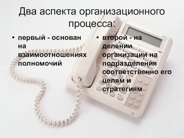 Два аспекта организационного процесса: первый - основан на взаимоотношениях полномочий