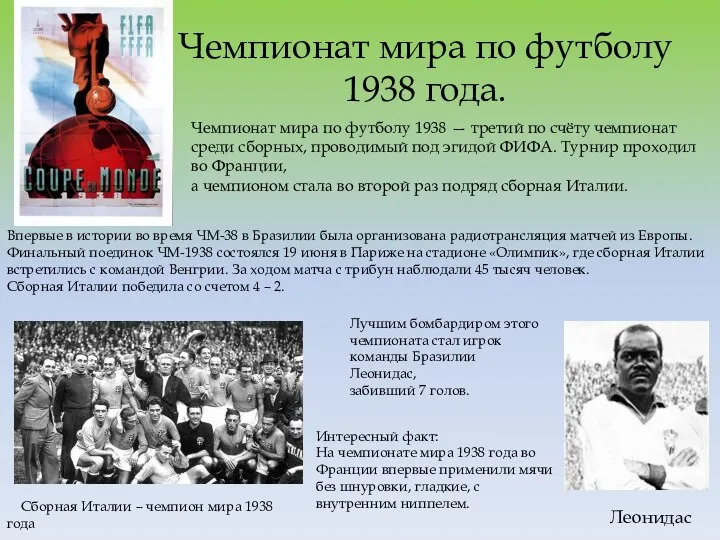 Чемпионат мира по футболу 1938 года. Чемпионат мира по футболу