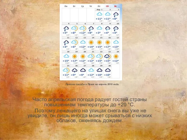 Часто апрельская погода радует гостей страны повышением температуры до +20