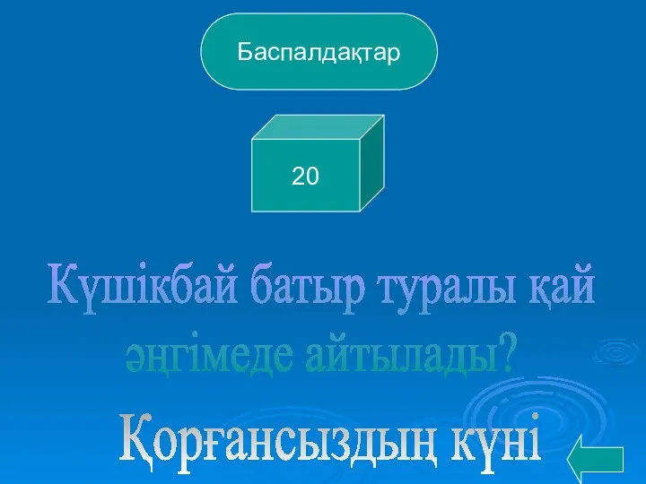 Күшікбай батыр туралы қай әңгімеде айтылады? Қорғансыздың күні Баспалдақтар 20