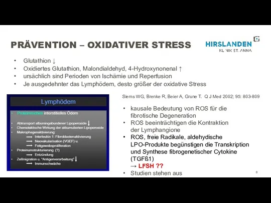 PRÄVENTION – OXIDATIVER STRESS Glutathion ↓ Oxidiertes Glutathion, Malondialdehyd, 4-Hydroxynonenal