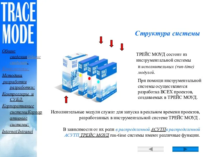 При помощи инструментальной системы осуществляется разработка ВСЕХ проектов, создаваемых в ТРЕЙС МОУД. Структура