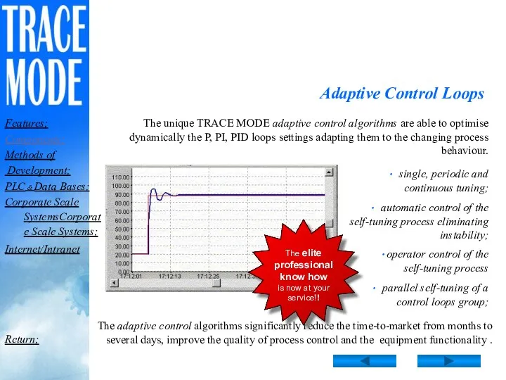 Adaptive Control Loops The unique TRACE MODE adaptive control algorithms are able to