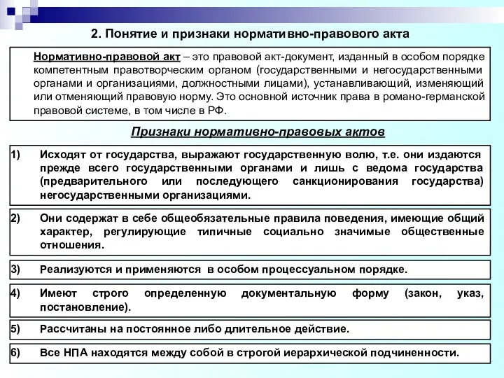 2. Понятие и признаки нормативно-правового акта Нормативно-правовой акт – это