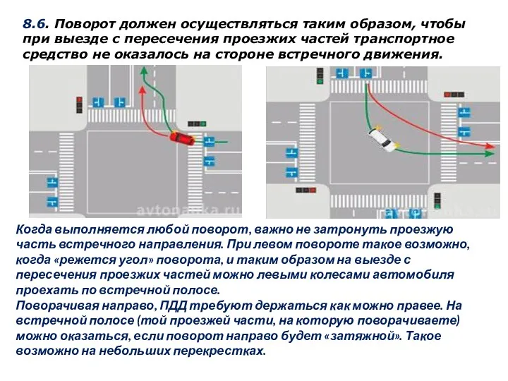 8.6. Поворот должен осуществляться таким образом, чтобы при выезде с пересечения проезжих частей