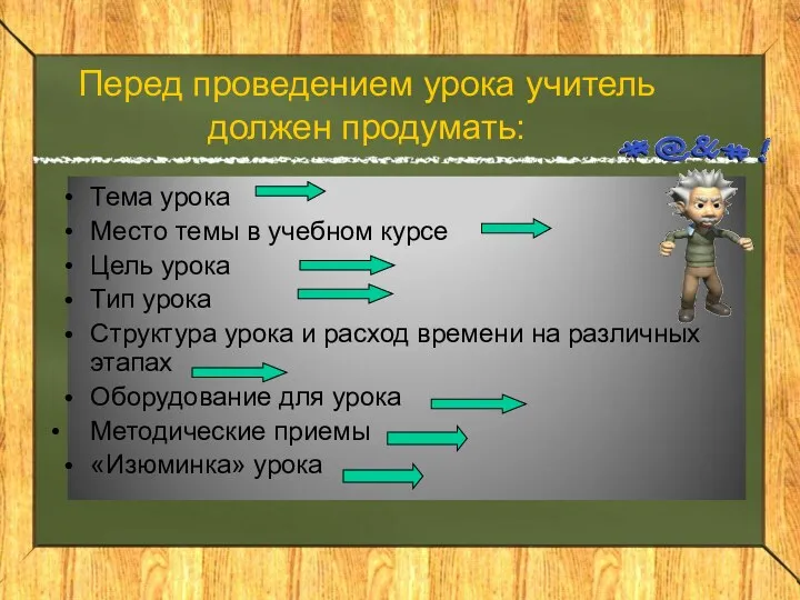 Перед проведением урока учитель должен продумать: