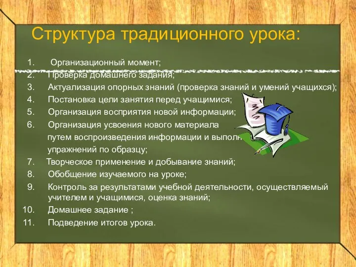 Организационный момент; Проверка домашнего задания; Актуализация опорных знаний (проверка знаний