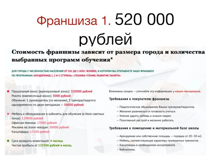 Франшиза 1. 520 000 рублей