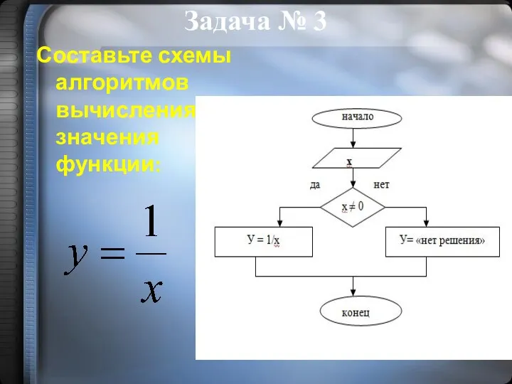 Составьте схемы алгоритмов вычисления значения функции: Задача № 3