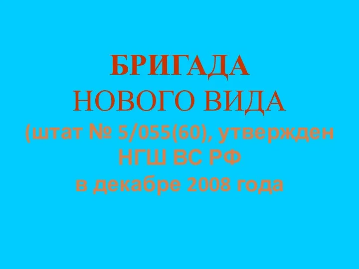 БРИГАДА НОВОГО ВИДА (штат № 5/055(60), утвержден НГШ ВС РФ в декабре 2008 года