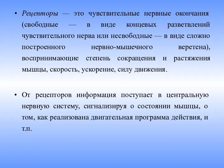 Рецепторы — это чувствительные нервные окончания (свободные — в виде