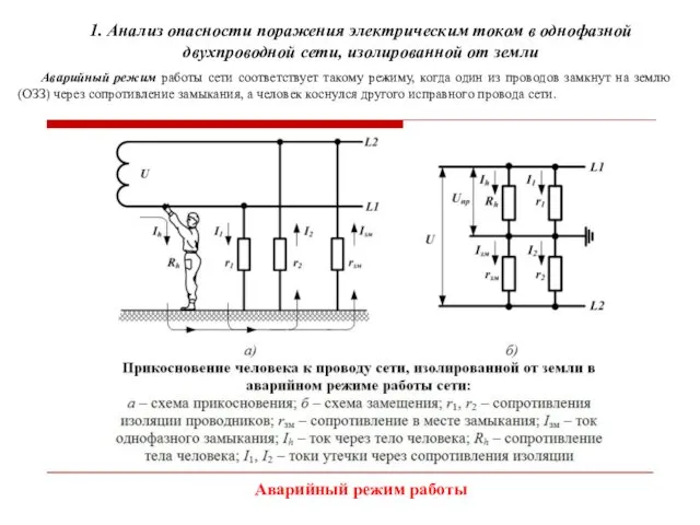 1. Анализ опасности поражения электрическим током в однофазной двухпроводной сети,