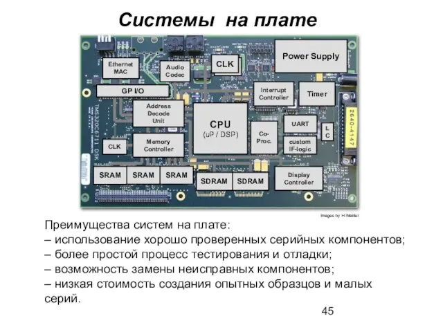 Преимущества систем на плате: – использование хорошо проверенных серийных компонентов;