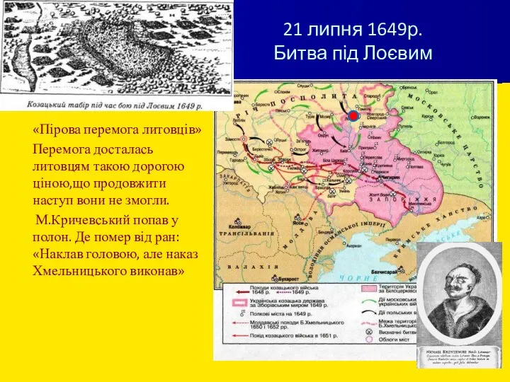 21 липня 1649р. Битва під Лоєвим «Пірова перемога литовців» Перемога досталась литовцям такою