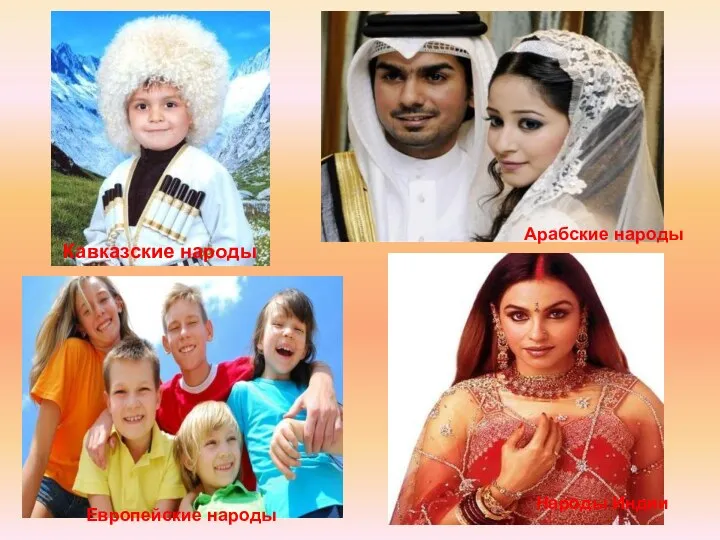 Арабские народы Кавказские народы Европейские народы Народы Индии