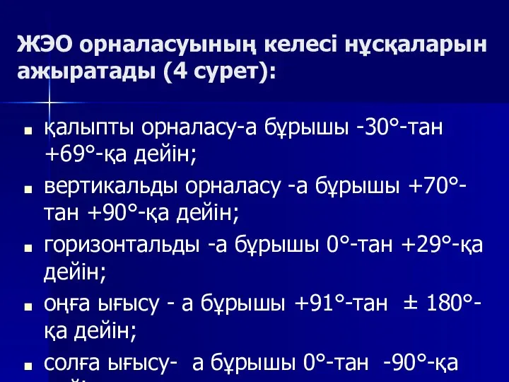 ЖЭО орналасуының келесі нұсқаларын ажыратады (4 сурет): қалыпты орналасу-а бұрышы