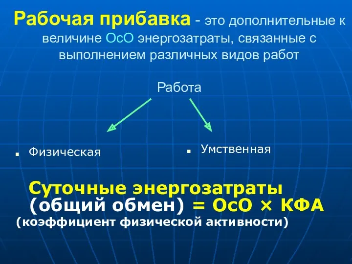 Рабочая прибавка - это дополнительные к величине ОсО энергозатраты, связанные