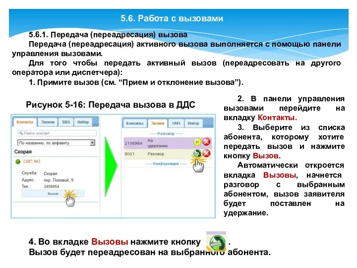 5.6. Работа с вызовами 5.6.1. Передача (переадресация) вызова Передача (переадресация)