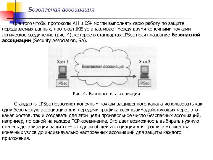 Безопасная ассоциация Для того чтобы протоколы АН и ESP могли