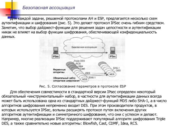 Безопасная ассоциация Для каждой задачи, решаемой протоколами АН и ESP,