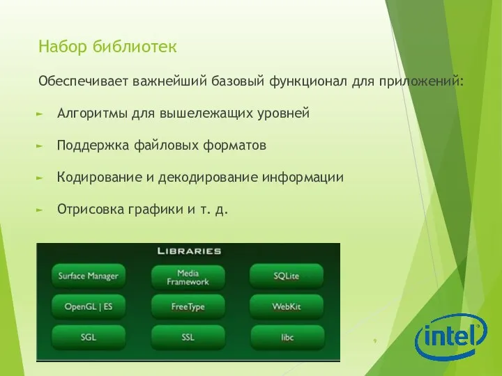 Набор библиотек Обеспечивает важнейший базовый функционал для приложений: Алгоритмы для
