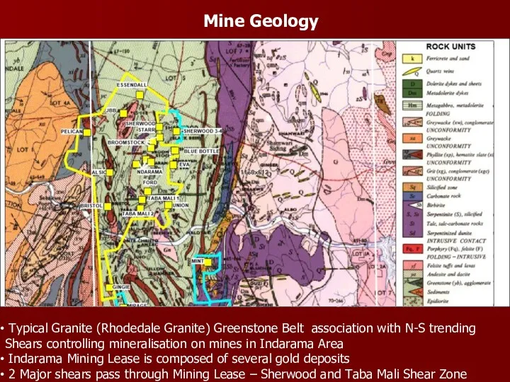 Mine Geology Typical Granite (Rhodedale Granite) Greenstone Belt association with