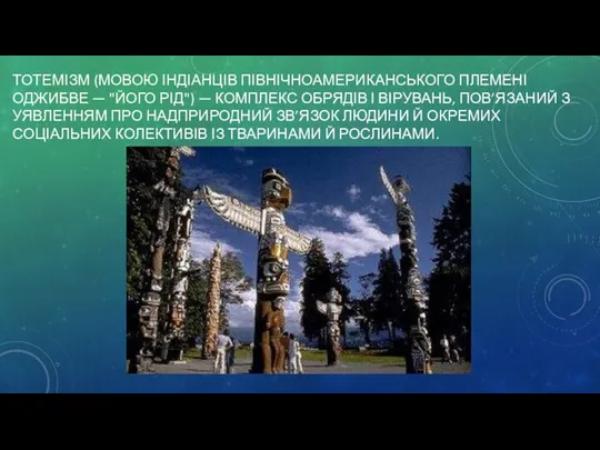 ТОТЕМІЗМ (МОВОЮ ІНДІАНЦІВ ПІВНІЧНОАМЕРИКАНСЬКОГО ПЛЕМЕНІ ОДЖИБВЕ — "ЙОГО РІД") —