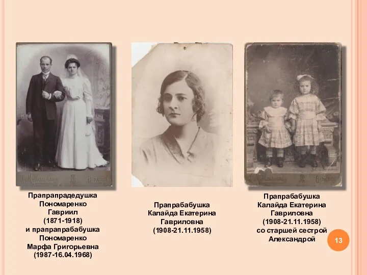 Прапрапрадедушка Пономаренко Гавриил (1871-1918) и прапрапрабабушка Пономаренко Марфа Григорьевна (1987-16.04.1968)