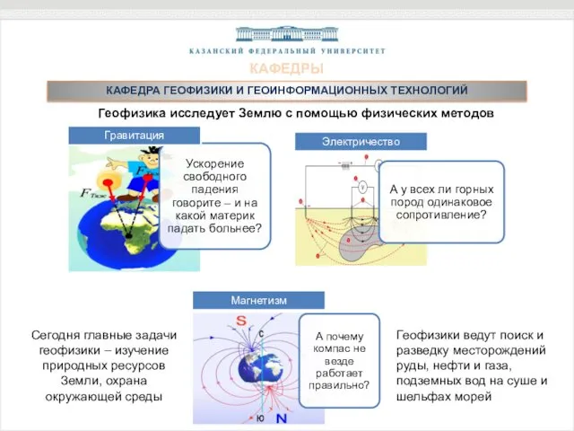 КАФЕДРА ГЕОФИЗИКИ И ГЕОИНФОРМАЦИОННЫХ ТЕХНОЛОГИЙ КАФЕДРЫ Геофизика исследует Землю с