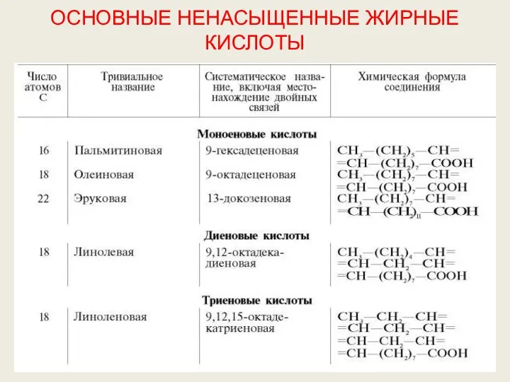 ОСНОВНЫЕ НЕНАСЫЩЕННЫЕ ЖИРНЫЕ КИСЛОТЫ