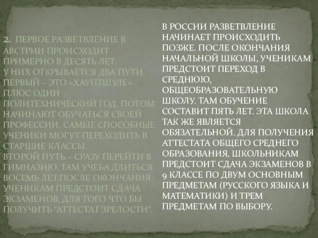 2. ПЕРВОЕ РАЗВЕТВЛЕНИЕ В АВСТРИИ ПРОИСХОДИТ ПРИМЕРНО В ДЕСЯТЬ ЛЕТ.