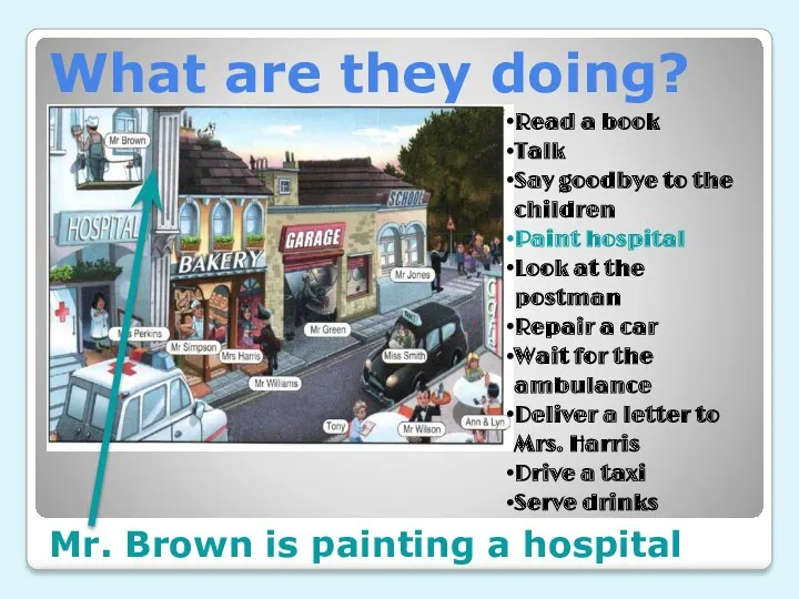 What are they doing? Mr. Brown is painting a hospital