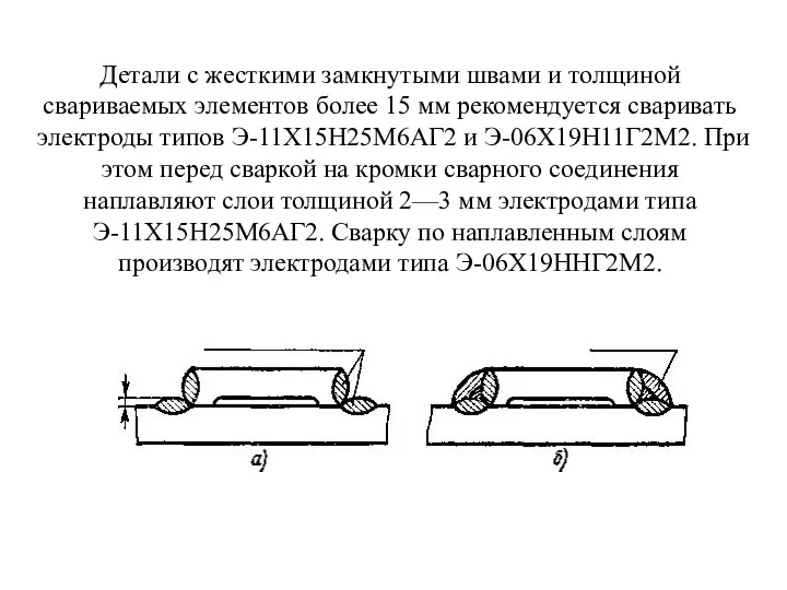 Детали с жесткими замкнутыми швами и толщиной свариваемых элементов более 15 мм рекомендуется