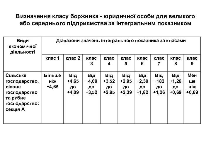 Визначення класу боржника - юридичної особи для великого або середнього підприємства за інтегральним показником