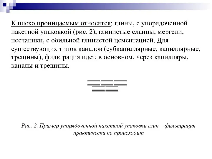 Рис. 2. Пример упорядоченной пакетной упаковки глин – фильтрация практически