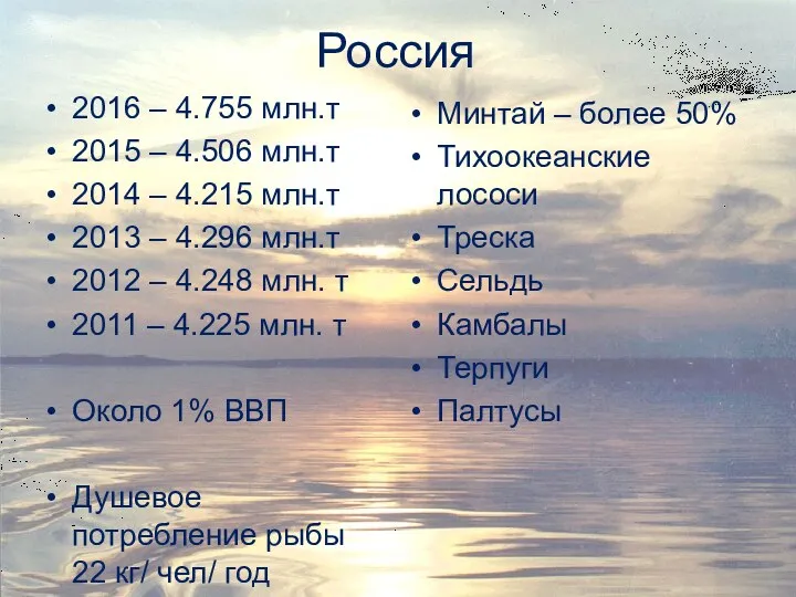 Россия 2016 – 4.755 млн.т 2015 – 4.506 млн.т 2014 – 4.215 млн.т