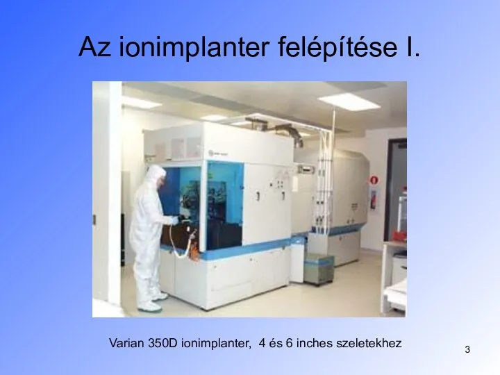 Az ionimplanter felépítése I. Varian 350D ionimplanter, 4 és 6 inches szeletekhez