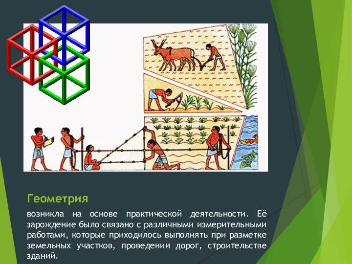 Геометрия возникла на основе практической деятельности. Её зарождение было связано