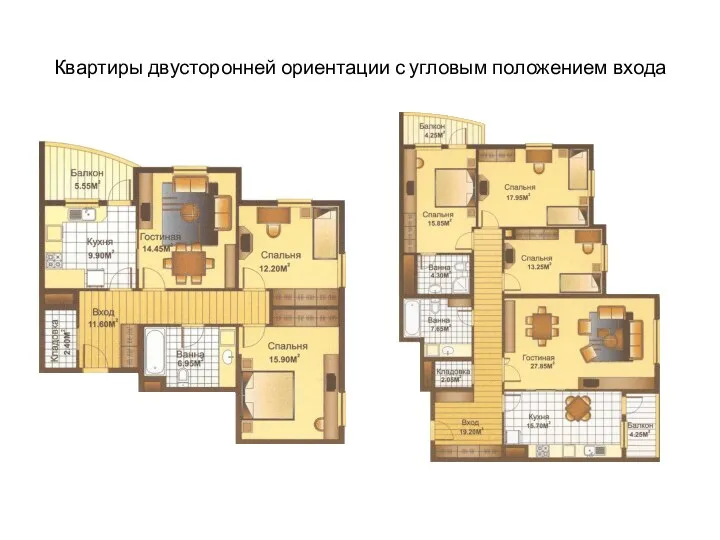 Квартиры двусторонней ориентации с угловым положением входа