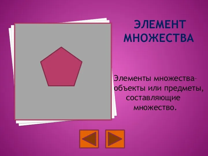 ЭЛЕМЕНТ МНОЖЕСТВА Элементы множества– объекты или предметы, составляющие множество.