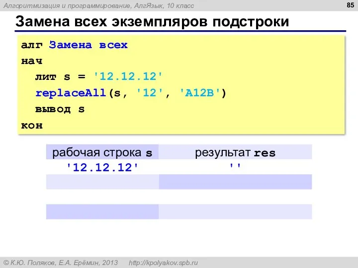 Замена всех экземпляров подстроки алг Замена всех нач лит s