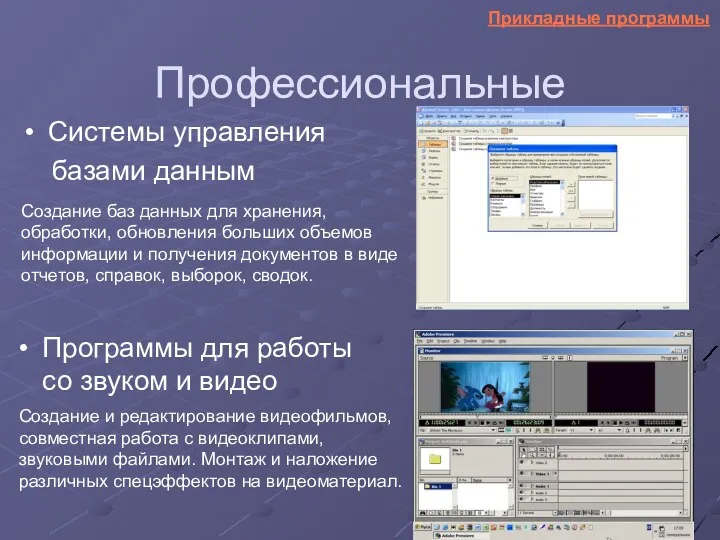 Профессиональные Системы управления базами данным Программы для работы со звуком