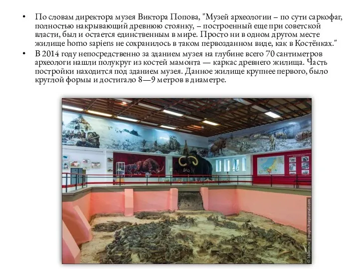 По словам директора музея Виктора Попова, "Музей археологии – по сути саркофаг, полностью