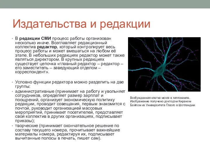 Издательства и редакции В редакции СМИ процесс работы организован несколько